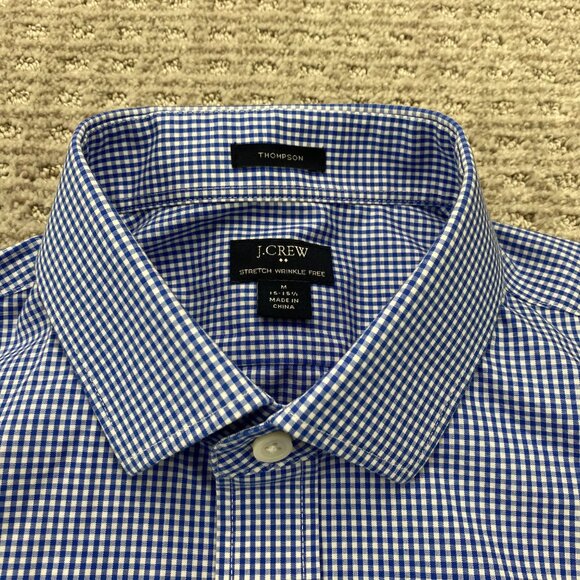 J. Crew Thompson Button Down Shirt Men Medium M 15-15.5 Blue White Checkered - Picture 3 of 8
